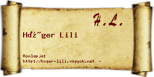 Höger Lili névjegykártya